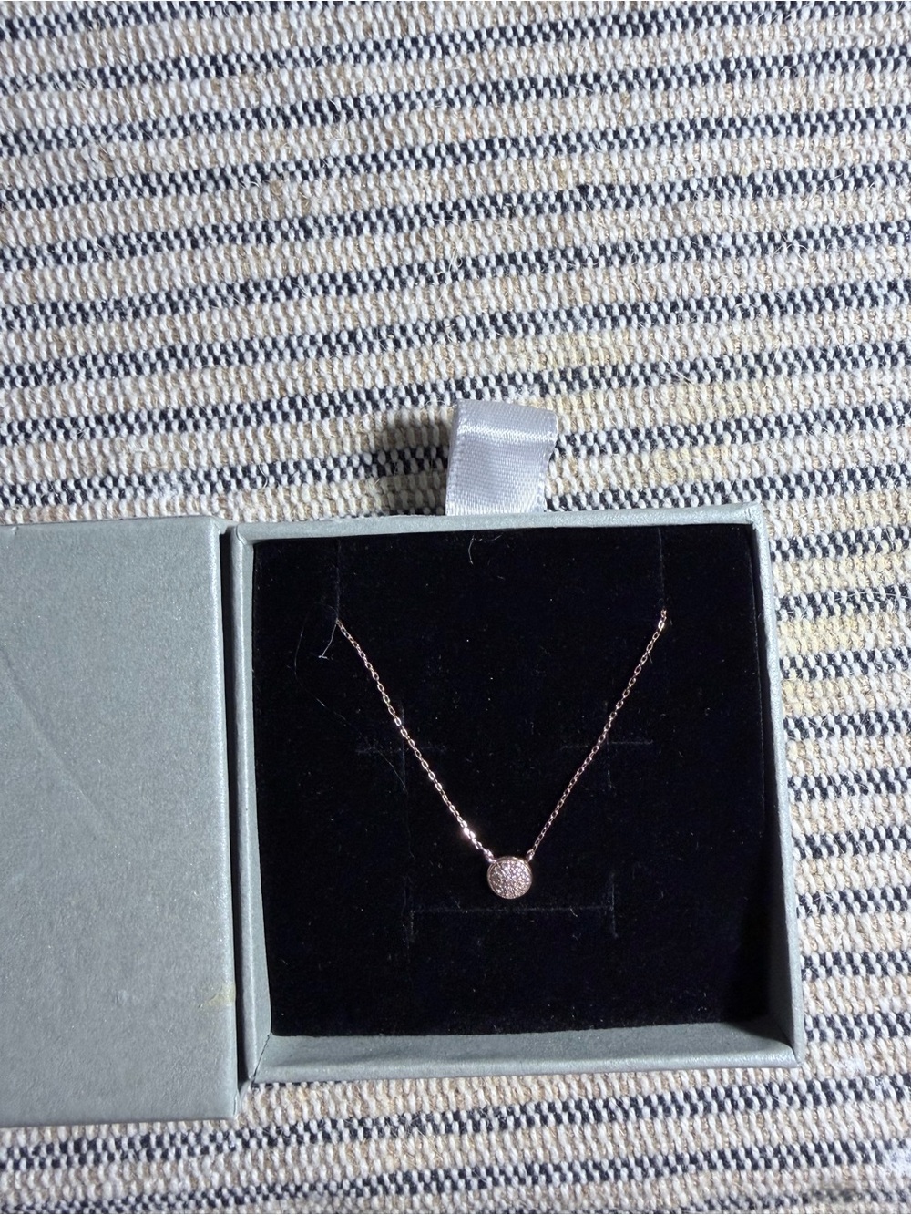 Solid 14K Rose Gold Dainty Tiny Round Diamond Disc Pendant Necklace